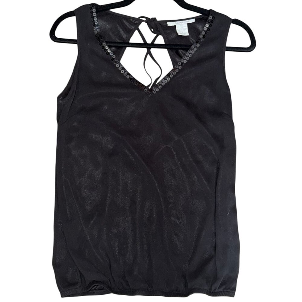 OPEN BACK BLACK DRESS BLOUSE WITH SEQUINS